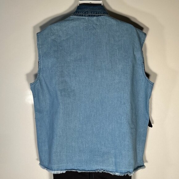 Sun + Stone Mens SZXXL Blue Jean Denim Patchwork Vest Street Style Western Retro - Picture 5 of 10